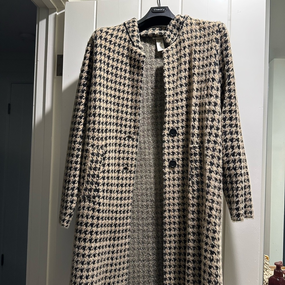 Max Studio Houndstooth Trench Coat - Black and Cream